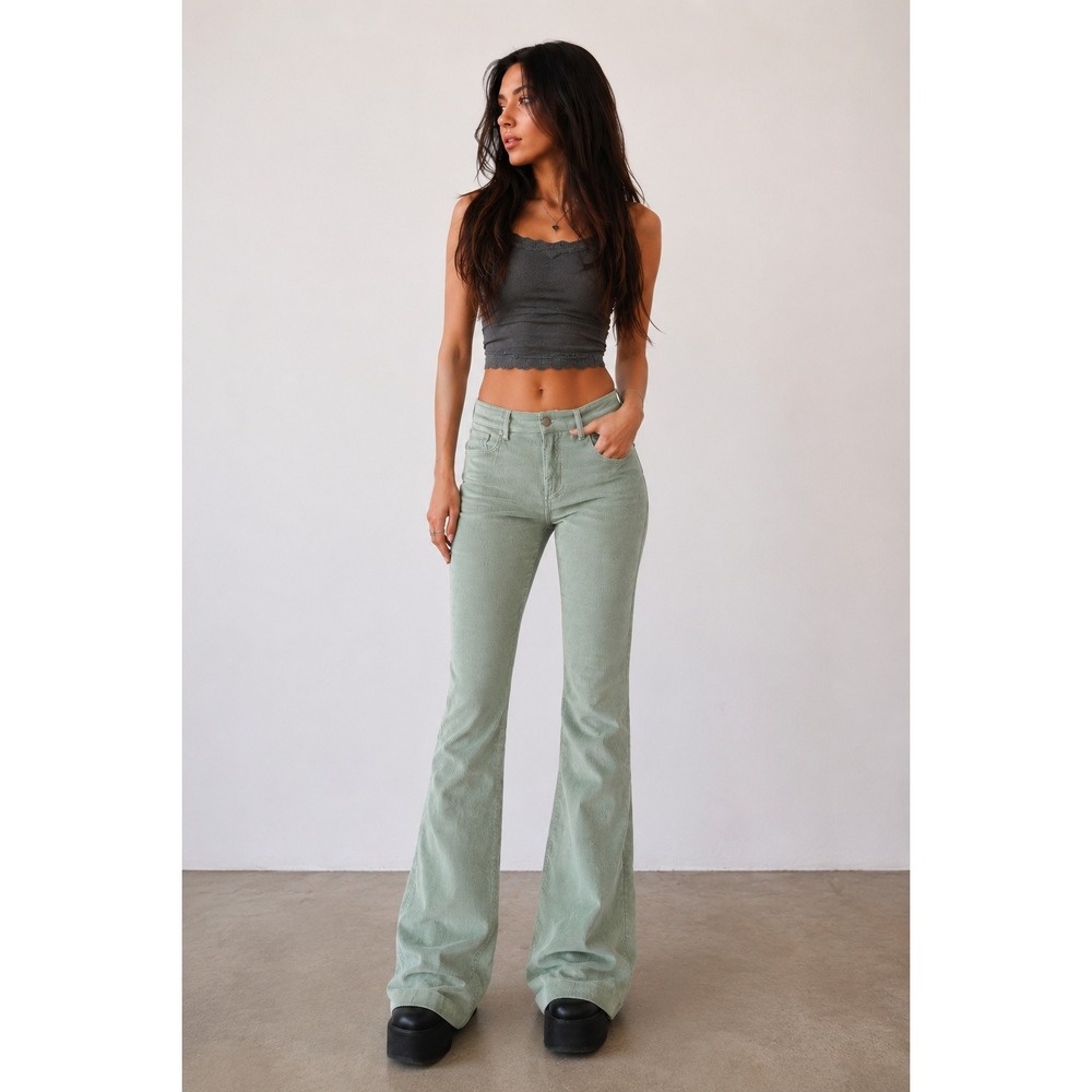 Guess Mint Green Corduroy Flare Jeans Size 30 Y2K Low Rise Bootcut Retro